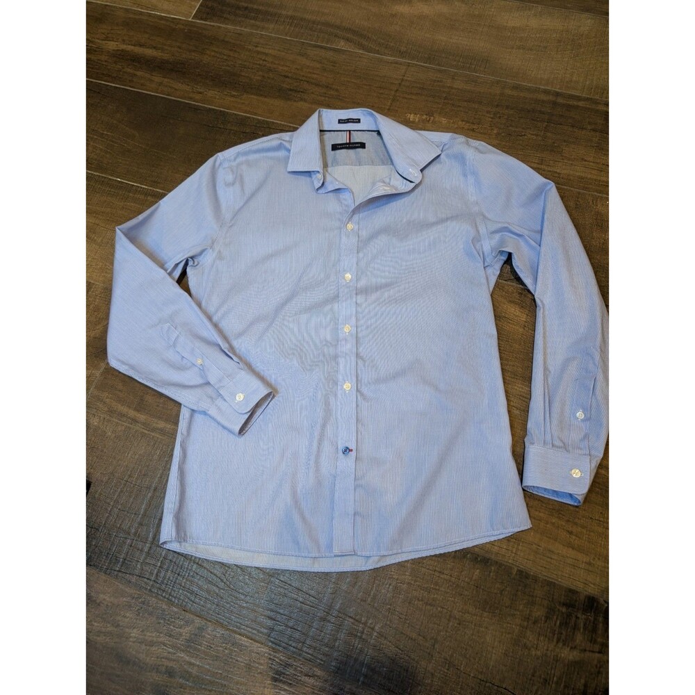 Tommy Hilfiger Slim Fit Non-Iron Men’s Micro Stripe Blue Shirt 15 1/2   32/33